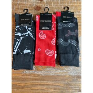 NWT Steve Madden Mens Crew Socks 3 LOT Paisley Splatter Camo 6-12.5 Streetwear